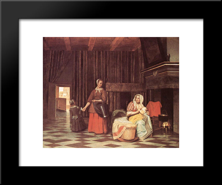 Suckling Mother And Maid 20x24 Black Modern Wood Framed Art Print Poster by Hooch, Pieter de