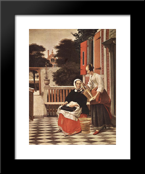 Woman And Maid 20x24 Black Modern Wood Framed Art Print Poster by Hooch, Pieter de