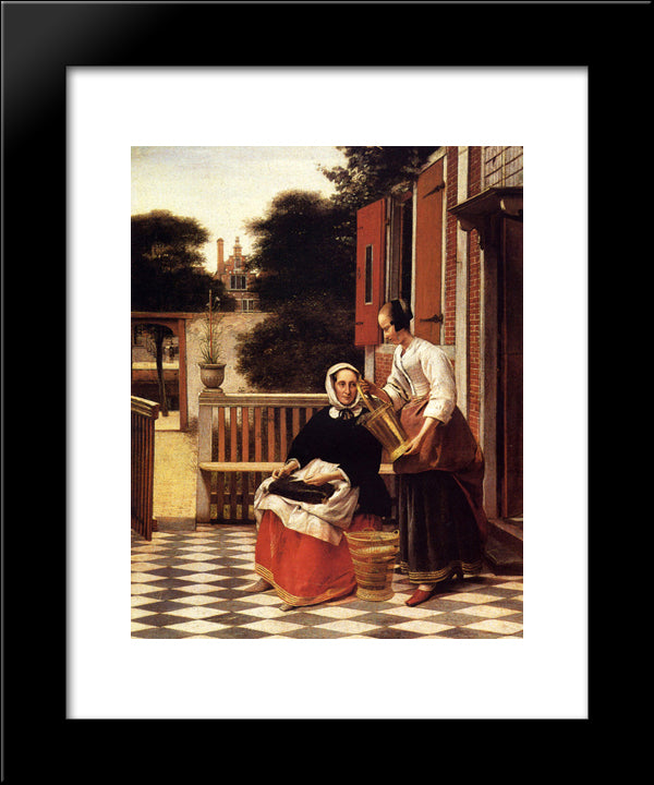 Woman And Maid 20x24 Black Modern Wood Framed Art Print Poster by Hooch, Pieter de