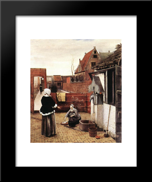 Woman And Maid In A Courtyard 20x24 Black Modern Wood Framed Art Print Poster by Hooch, Pieter de