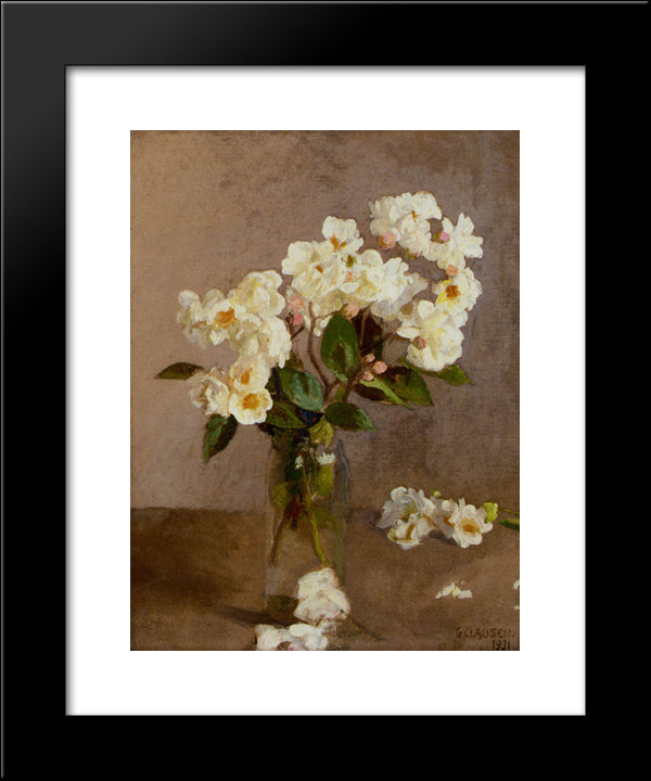 Little White Roses 20x24 Black Modern Wood Framed Art Print Poster by Clausen, Sir George