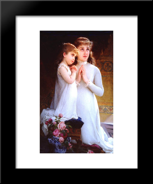 Two Girls Praying 20x24 Black Modern Wood Framed Art Print Poster by Munier, Emile