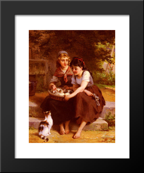 Deux Filles Avec Un Panier De Chatons 20x24 Black Modern Wood Framed Art Print Poster by Munier, Emile