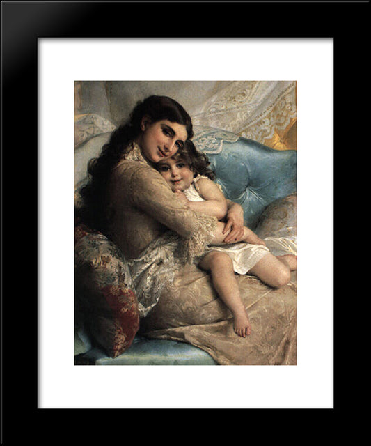 Portrait Of A Mother And Daughter 20x24 Black Modern Wood Framed Art Print Poster by Munier, Emile