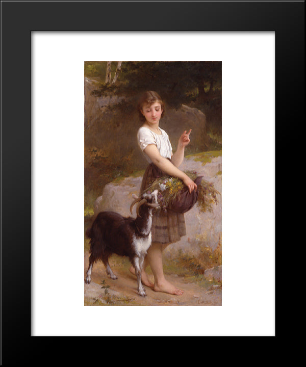 Young Girl With Goat & Flowers 20x24 Black Modern Wood Framed Art Print Poster by Munier, Emile