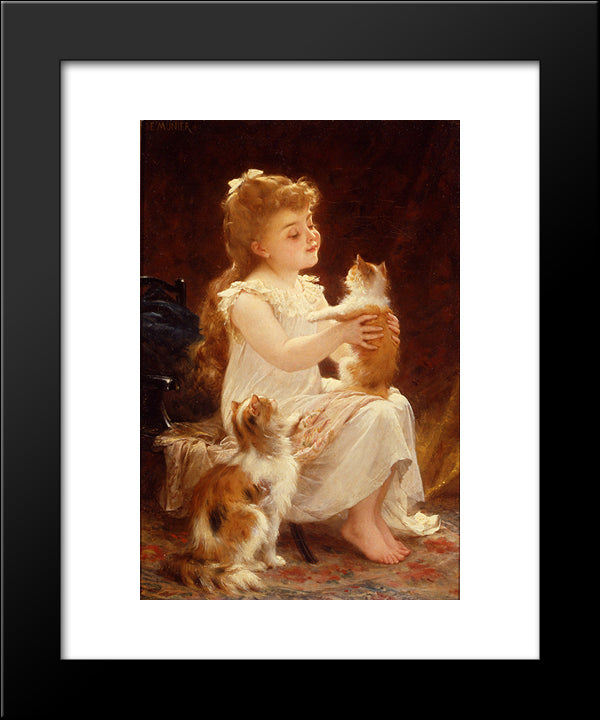 Playing With The Kitten 20x24 Black Modern Wood Framed Art Print Poster by Munier, Emile