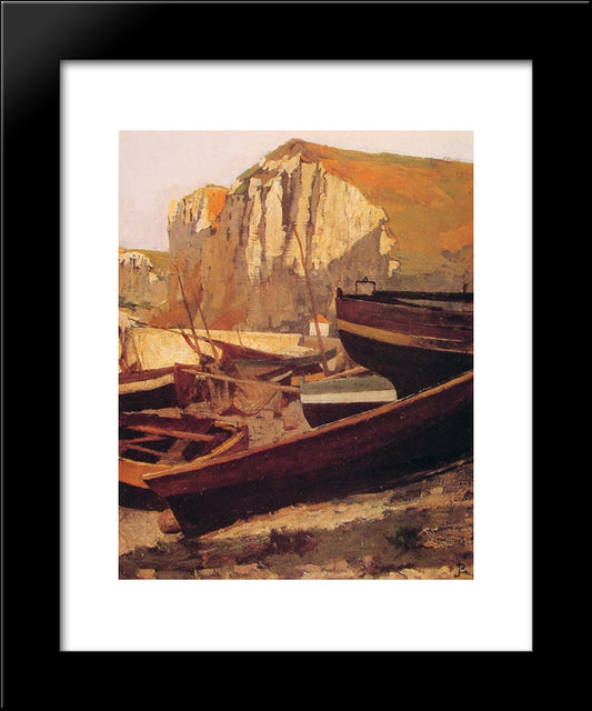Barques Au Pied D'Une Falaise En Normandie 20x24 Black Modern Wood Framed Art Print Poster by Laurens, Jean Paul