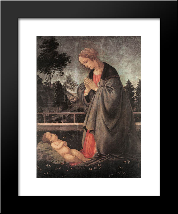 Adoration Of The Child 20x24 Black Modern Wood Framed Art Print Poster by Lippi, Filippino