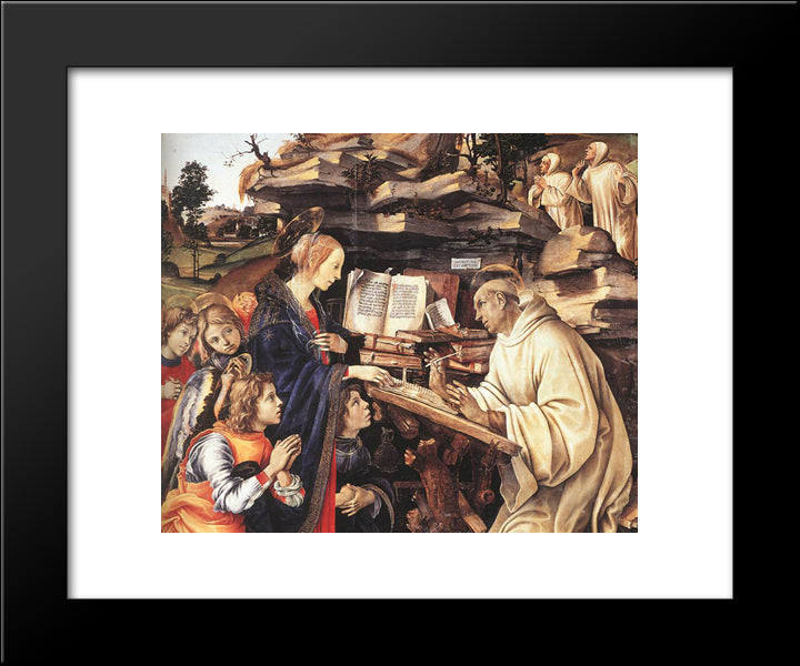 Apparition Of The Virgin To St Bernard [Detail: 1] 20x24 Black Modern Wood Framed Art Print Poster by Lippi, Filippino