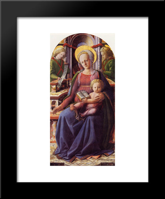 Madonna And Child Enthroned With Two Angels 20x24 Black Modern Wood Framed Art Print Poster by Lippi, Filippino