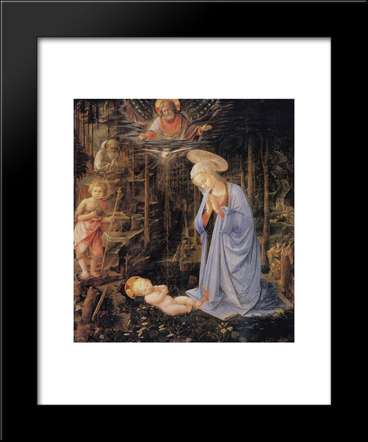 The Adoration With The Infant St. John The Baptist And St. Bernard 20x24 Black Modern Wood Framed Art Print Poster by Lippi, Filippino