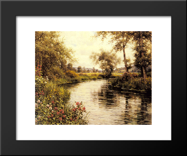 Flowers In Bloom By A River 20x24 Black Modern Wood Framed Art Print Poster by Knight, Louis Aston