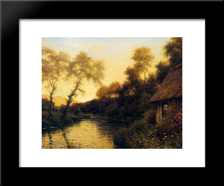 A French River Landscape At Sunset 20x24 Black Modern Wood Framed Art Print Poster by Knight, Louis Aston