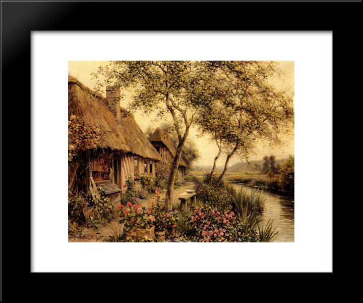 Cottages Beside A River 20x24 Black Modern Wood Framed Art Print Poster by Knight, Louis Aston