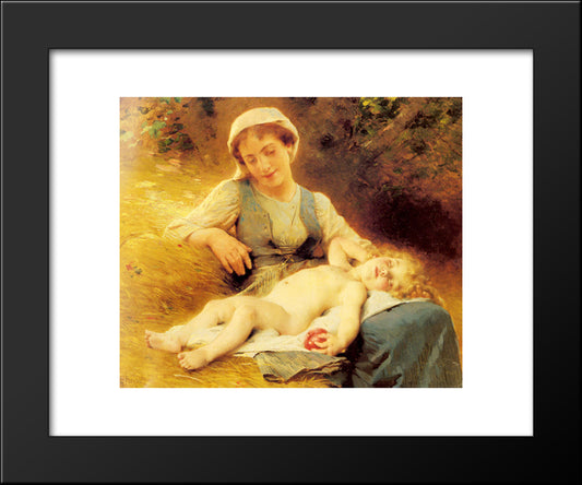 A Mother With Her Sleeping Child 20x24 Black Modern Wood Framed Art Print Poster by Perrault, Leon Bazile
