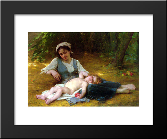 Jeune Mere Et Enfant Endormie 20x24 Black Modern Wood Framed Art Print Poster by Perrault, Leon Bazile