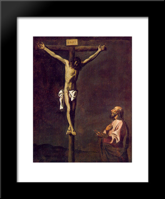 St Luke As A Painter Before Christ On The Cross 20x24 Black Modern Wood Framed Art Print Poster by Zurbaran, Francisco de