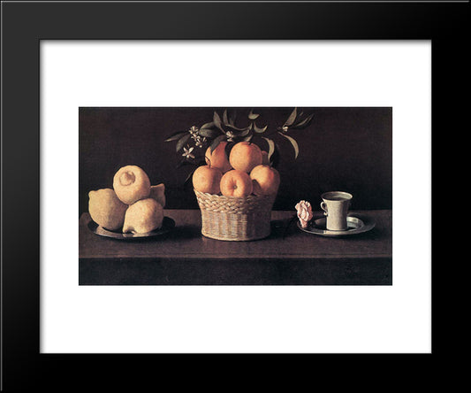 Still Life With Oranges, Lemons And Rose 20x24 Black Modern Wood Framed Art Print Poster by Zurbaran, Francisco de