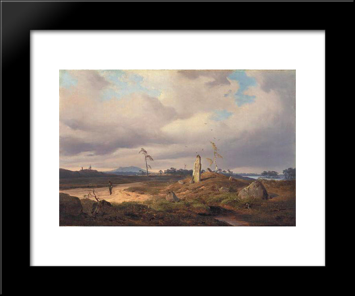 Landscape With Rune Stone 20x24 Black Modern Wood Framed Art Print Poster by Achenbach, Andreas