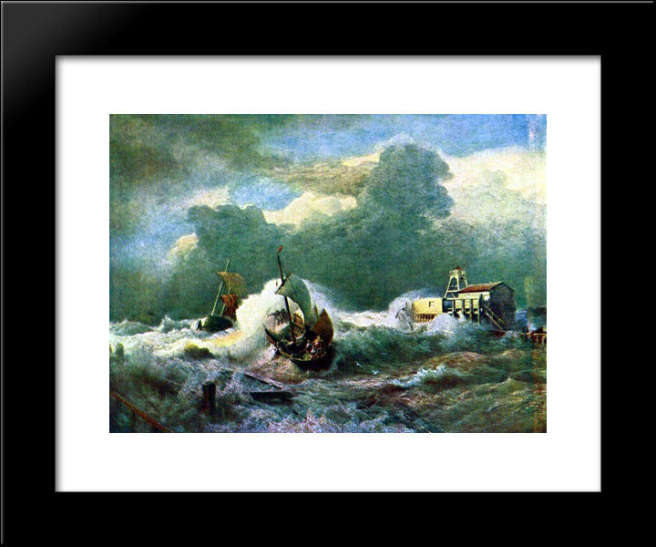 Leuchtturm Bei Ostende 20x24 Black Modern Wood Framed Art Print Poster by Achenbach, Andreas