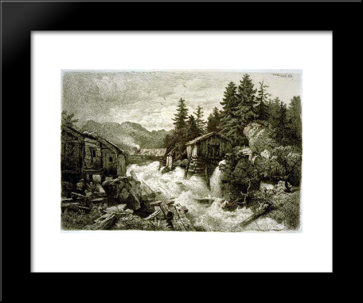 Logging Camp 20x24 Black Modern Wood Framed Art Print Poster by Achenbach, Andreas