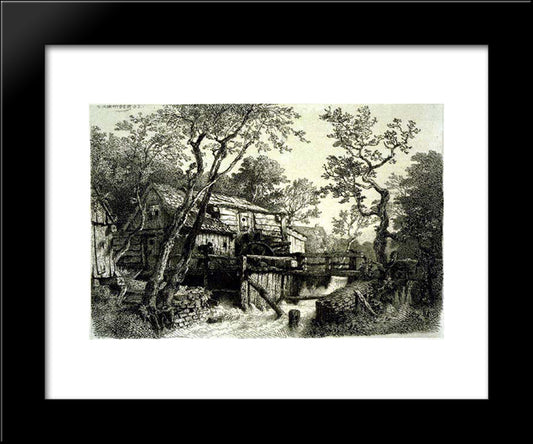 Mill Beside A Stream 20x24 Black Modern Wood Framed Art Print Poster by Achenbach, Andreas