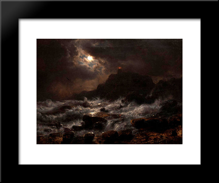 Norwegian Coast By Moonlight 20x24 Black Modern Wood Framed Art Print Poster by Achenbach, Andreas