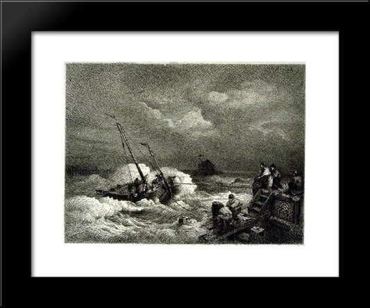 Pulling In A Boat 20x24 Black Modern Wood Framed Art Print Poster by Achenbach, Andreas