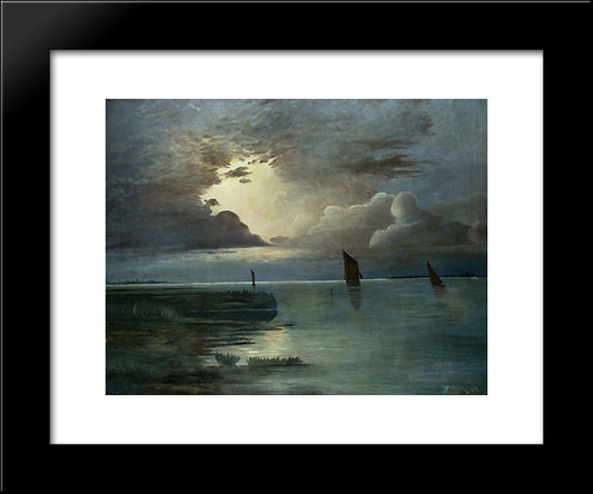 Sonnenuntergang Am Meer Mit Aufziehendem Gewitter 20x24 Black Modern Wood Framed Art Print Poster by Achenbach, Andreas