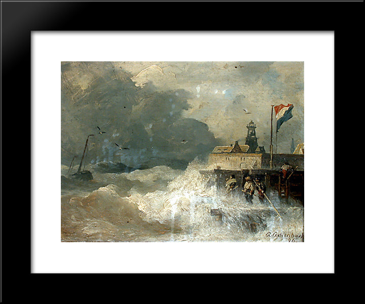 Sturm An Der Kuste 20x24 Black Modern Wood Framed Art Print Poster by Achenbach, Andreas