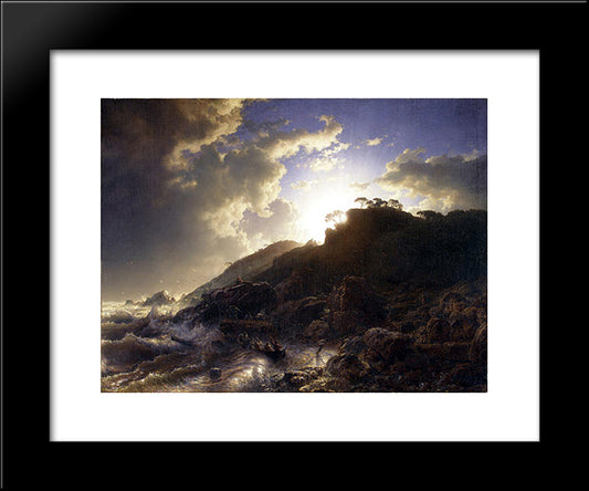 Sunset After A Storm On The Coast Of Sicily 20x24 Black Modern Wood Framed Art Print Poster by Achenbach, Andreas