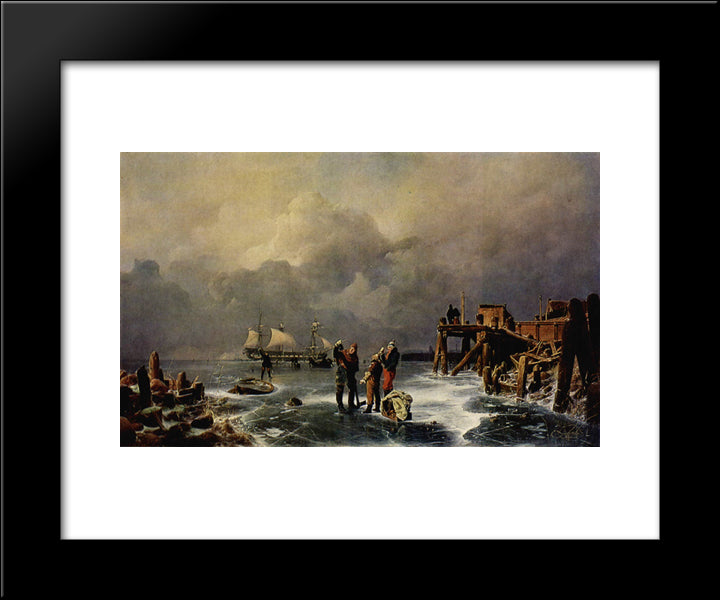 Ufer Des Zugefrorenen Meeres (Winterlandschaft) 20x24 Black Modern Wood Framed Art Print Poster by Achenbach, Andreas