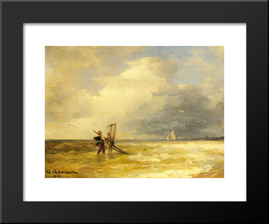 Fishing Along The Shore 20x24 Black Modern Wood Framed Art Print Poster by Achenbach, Andreas