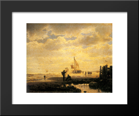 Bringing In The Catch 20x24 Black Modern Wood Framed Art Print Poster by Achenbach, Andreas