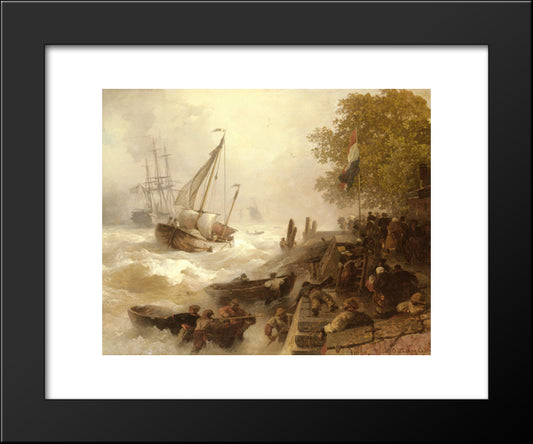 Hafeneinfahrt Bei Rauher See 20x24 Black Modern Wood Framed Art Print Poster by Achenbach, Andreas