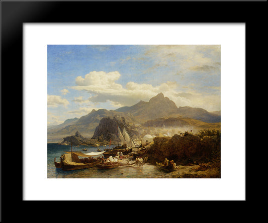 A Busy Town On The Levantine Coast 20x24 Black Modern Wood Framed Art Print Poster by Achenbach, Andreas