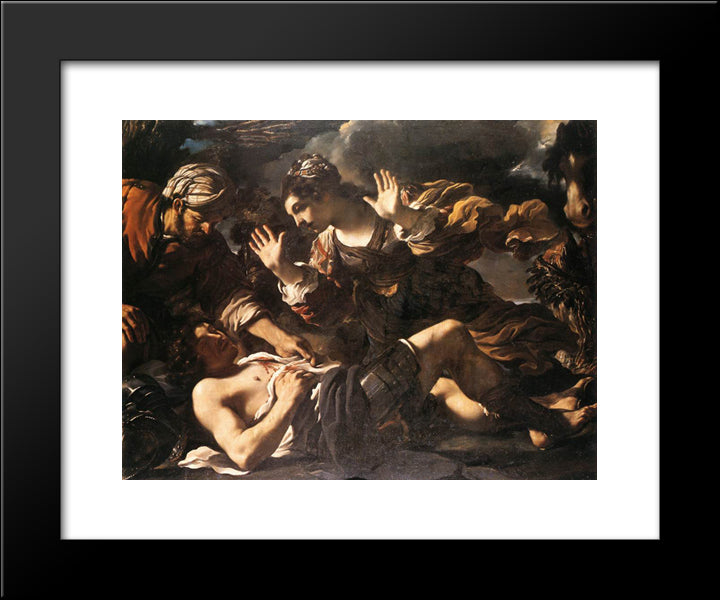 Ermina Finds The Wounded Tancred 20x24 Black Modern Wood Framed Art Print Poster by Guercino