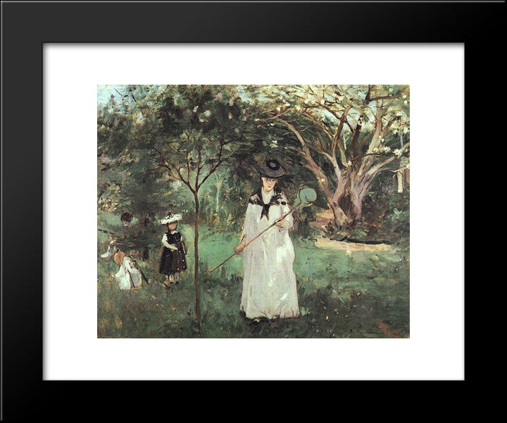 The Butterfly Chase 20x24 Black Modern Wood Framed Art Print Poster by Morisot, Berthe