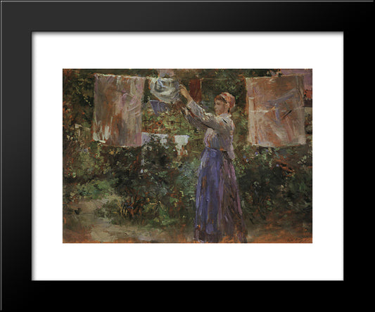 Peasant Hanging Out The Washing 20x24 Black Modern Wood Framed Art Print Poster by Morisot, Berthe