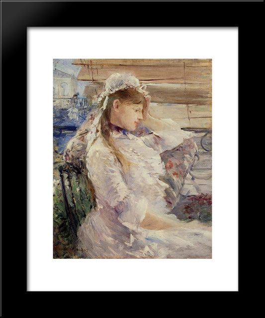 Behind The Blinds 20x24 Black Modern Wood Framed Art Print Poster by Morisot, Berthe