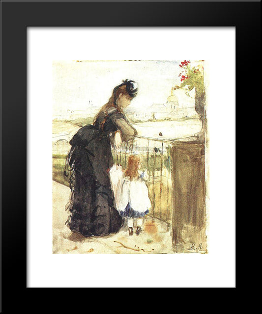 On The Balcony 20x24 Black Modern Wood Framed Art Print Poster by Morisot, Berthe