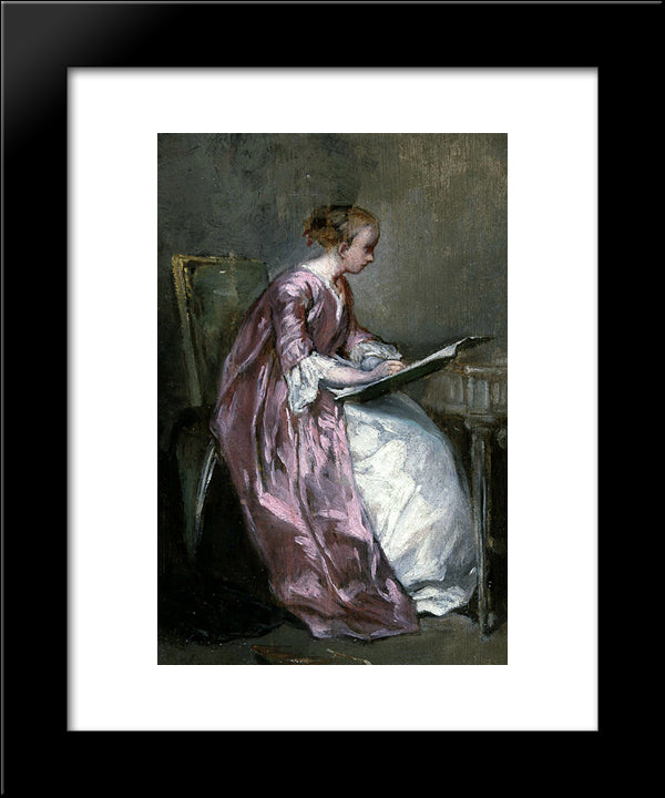 A Young Girl Drawing 20x24 Black Modern Wood Framed Art Print Poster by Chaplin, Charles Joshua