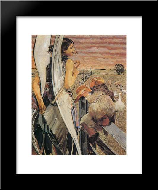 Angel And The Little Shepherd Boy 20x24 Black Modern Wood Framed Art Print Poster by Malczewski, Jacek