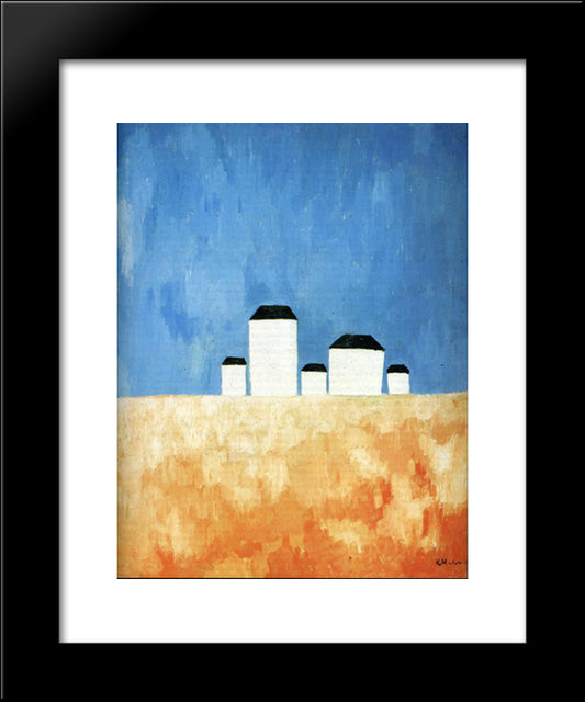 Landscape With Five Houses 20x24 Black Modern Wood Framed Art Print Poster by Malevich, Kazimir