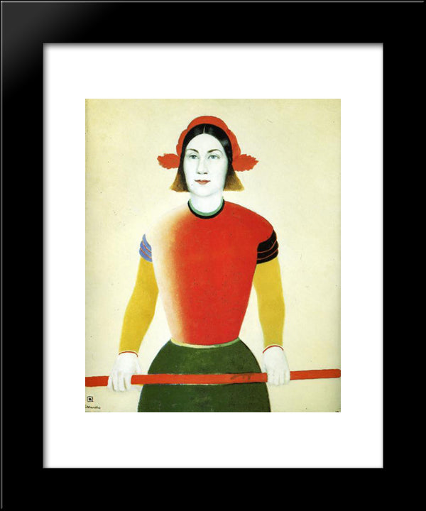 Girl With Red Flagpole 20x24 Black Modern Wood Framed Art Print Poster by Malevich, Kazimir