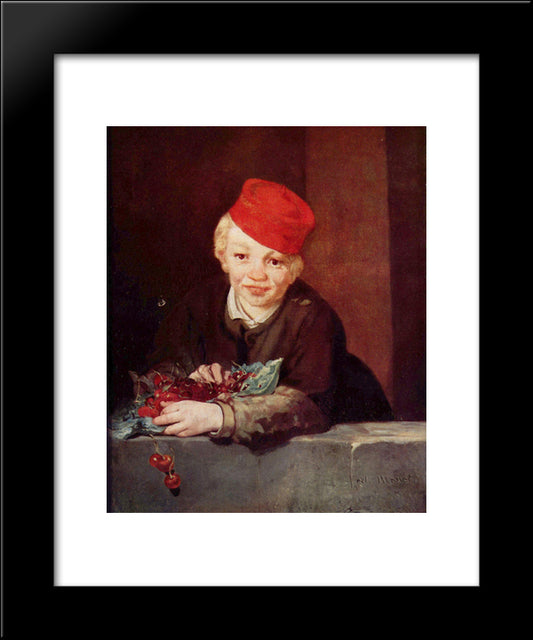 The Boy With Cherries 20x24 Black Modern Wood Framed Art Print Poster by Manet, Edouard