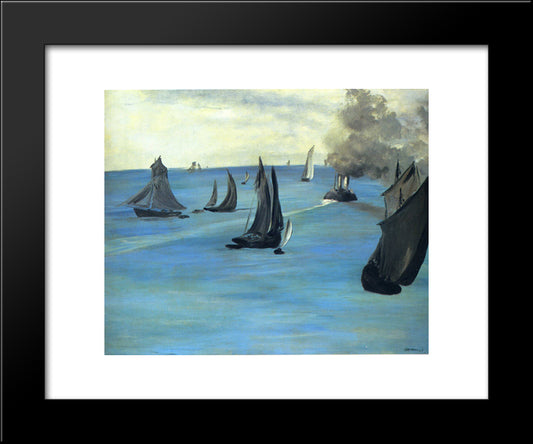 Steamboat Leaving Boulogne 20x24 Black Modern Wood Framed Art Print Poster by Manet, Edouard