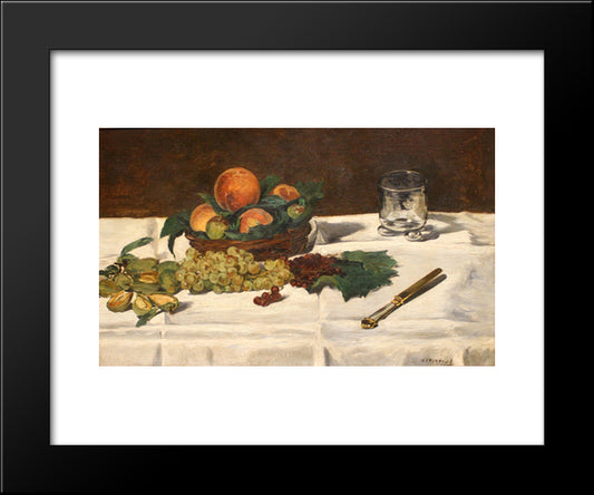 Still Life: Fruits On A Table 20x24 Black Modern Wood Framed Art Print Poster by Manet, Edouard