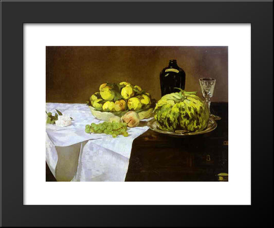 Still Life With Melon And Peaches 20x24 Black Modern Wood Framed Art Print Poster by Manet, Edouard