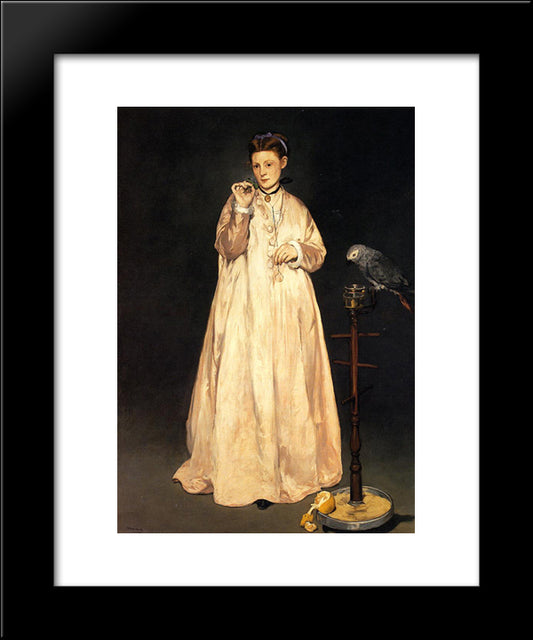 Woman With A Parrot 20x24 Black Modern Wood Framed Art Print Poster by Manet, Edouard